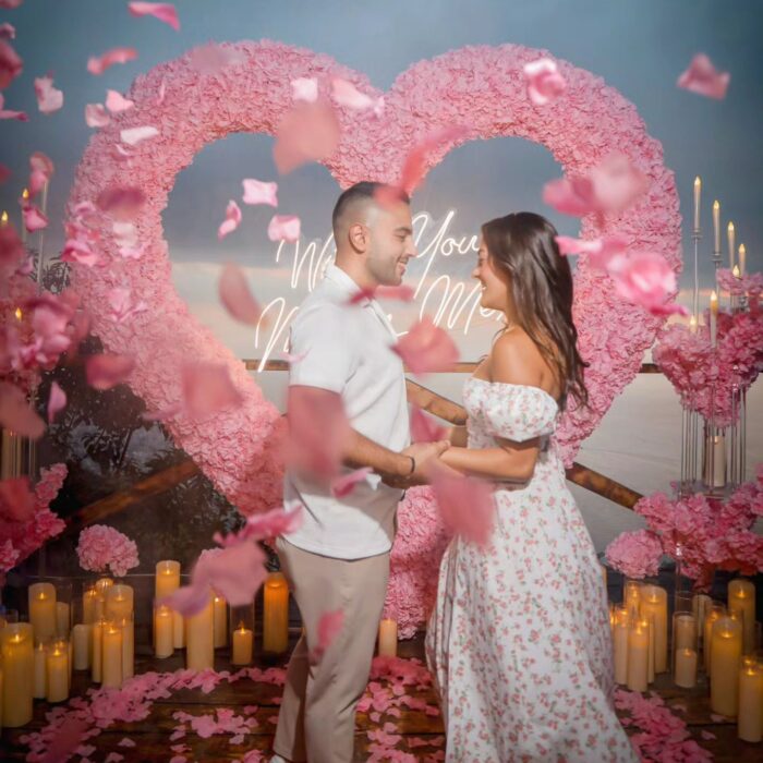 Light Pink Wedding Backdrop with Floral Archway and Roses for a Dreamy Celebration