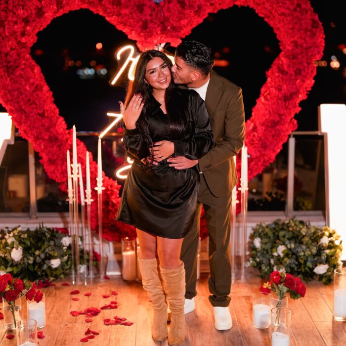 Love-Filled Heart Arch with Red Roses for an Unforgettable Proposal Backdrop