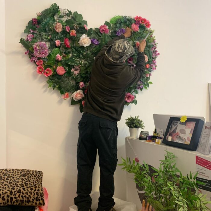 Lucky in Love Wedding Shower Theme with Elegant Artificial Flower Wall Hanging