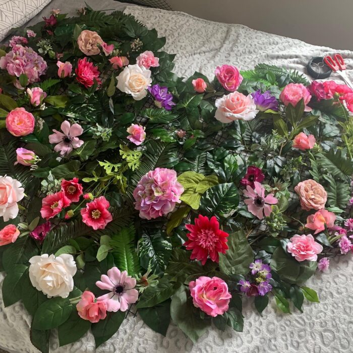 Lucky in Love Wedding Shower Theme with Elegant Artificial Flower Wall Hanging