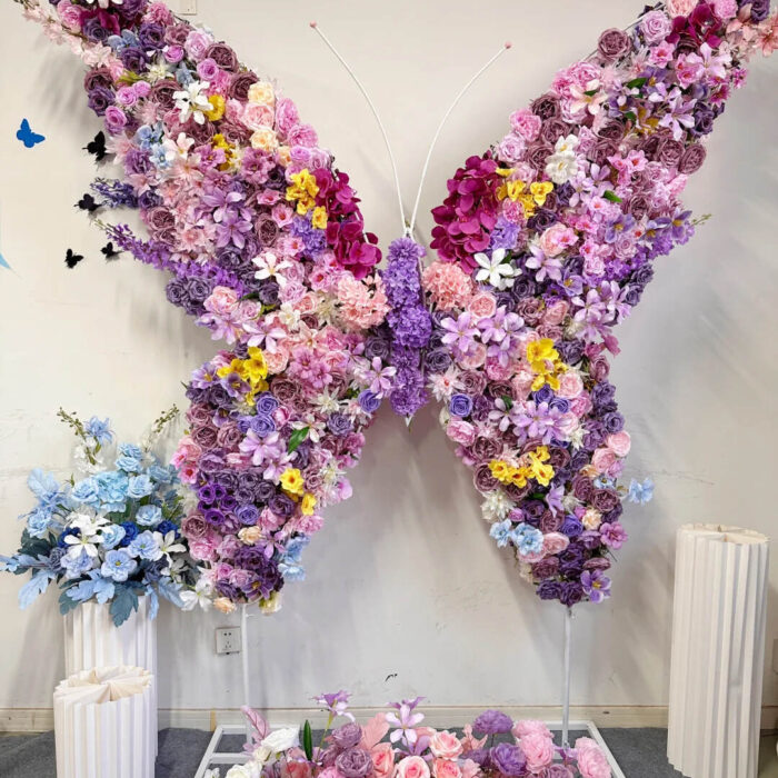 Luxury Butterfly Backdrop Featuring Multicolor Floral Arrangement for Memorable Events