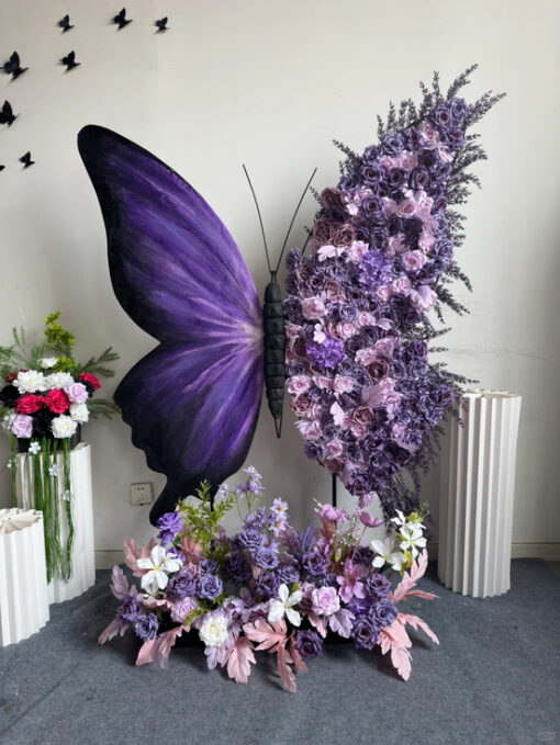 Luxury Lavender and Violet Rose Butterfly Backdrop for Wedding Decorations