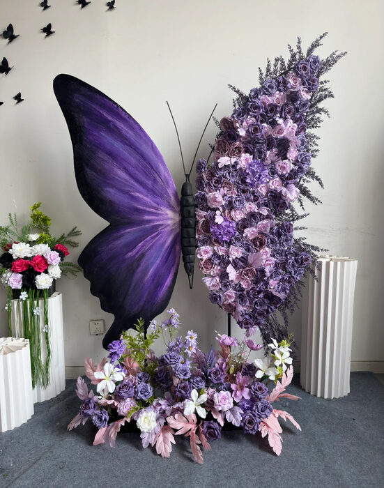 Luxury Lavender and Violet Rose Butterfly Backdrop for Wedding Decorations