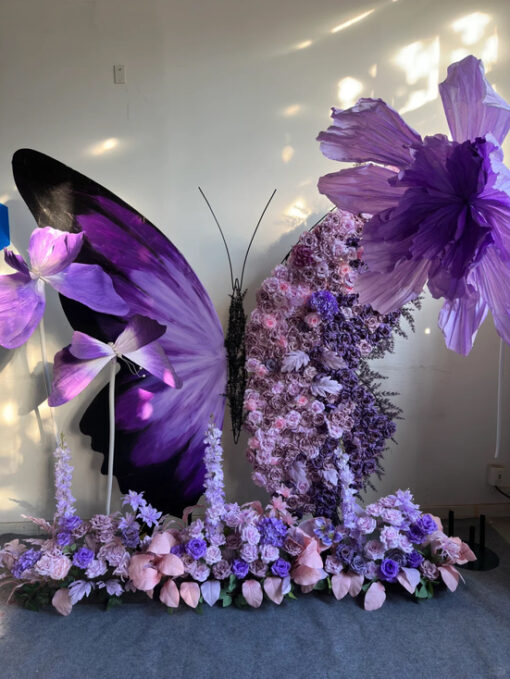 Luxury Lavender and Violet Rose Butterfly Backdrop for Wedding Decorations