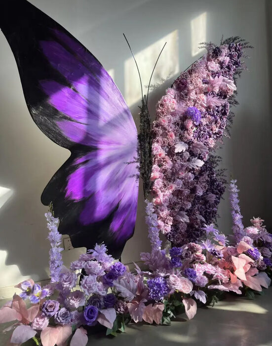 Luxury Lavender and Violet Rose Butterfly Backdrop for Wedding Decorations