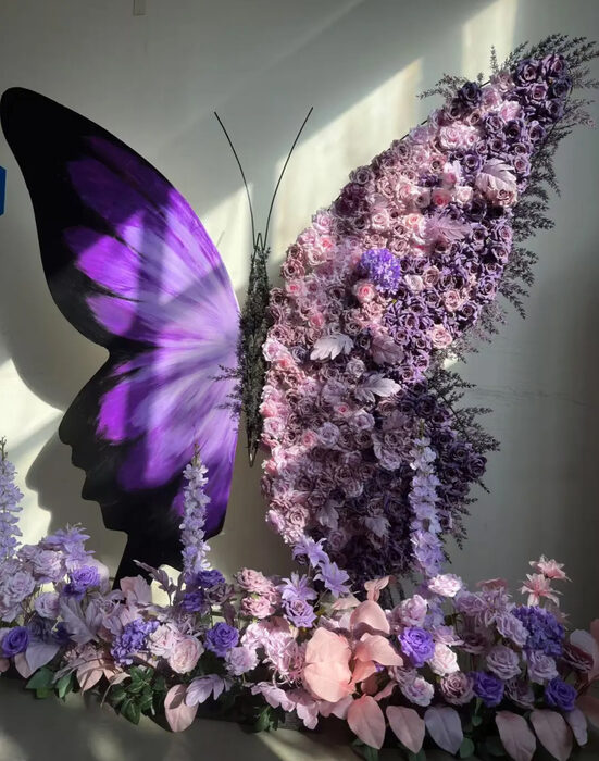 Luxury Lavender and Violet Rose Butterfly Backdrop for Wedding Decorations