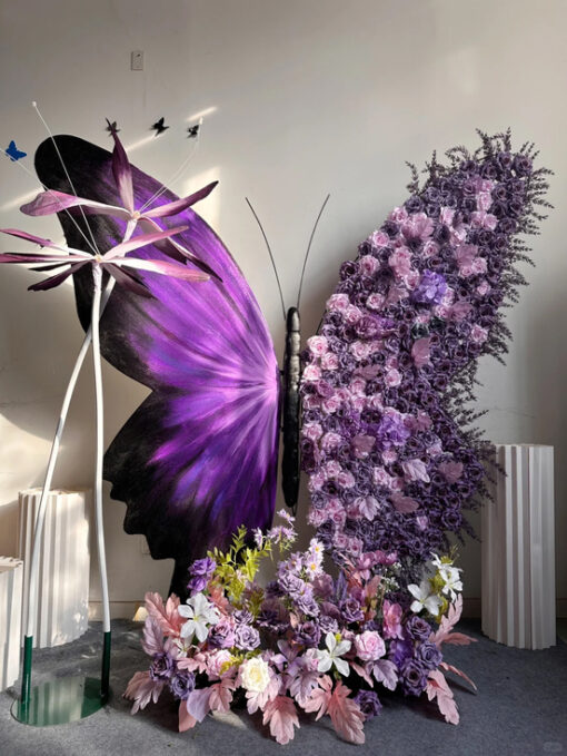 Luxury Lavender and Violet Rose Butterfly Backdrop for Wedding Decorations
