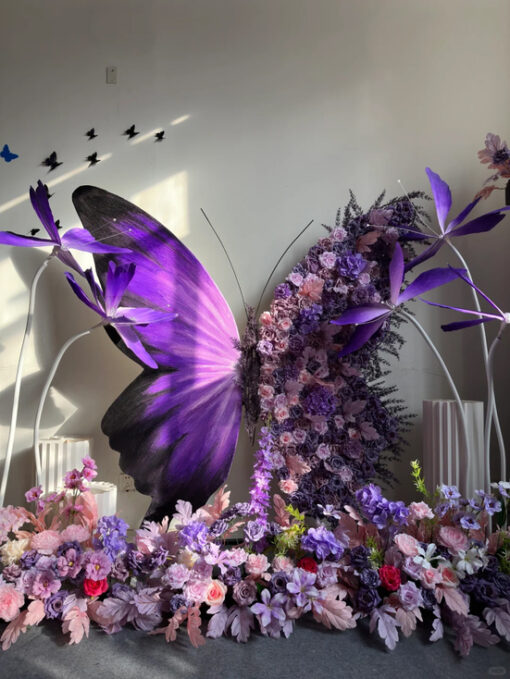 Luxury Lavender and Violet Rose Butterfly Backdrop for Wedding Decorations