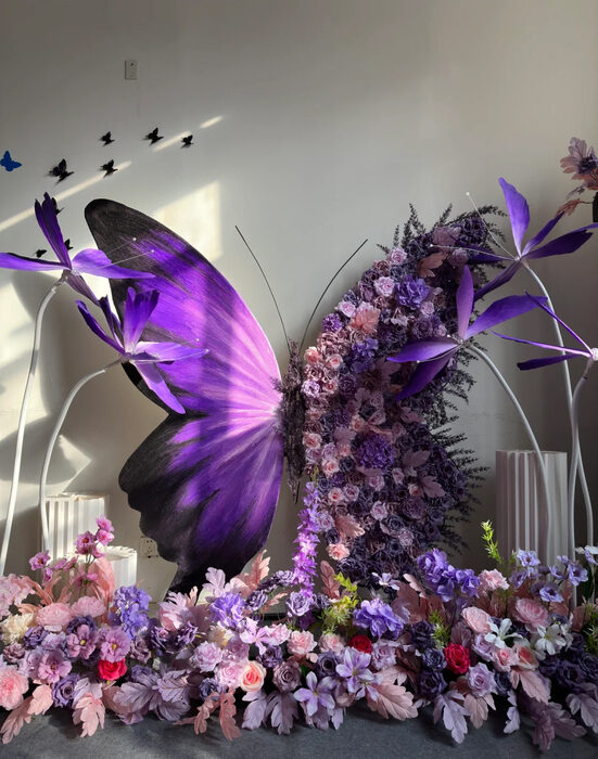 Luxury Lavender and Violet Rose Butterfly Backdrop for Wedding Decorations
