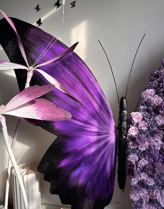 Luxury Lavender and Violet Rose Butterfly Backdrop for Wedding Decorations