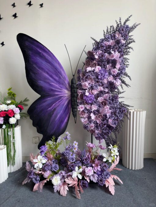 Luxury Lavender and Violet Rose Butterfly Backdrop for Wedding Decorations