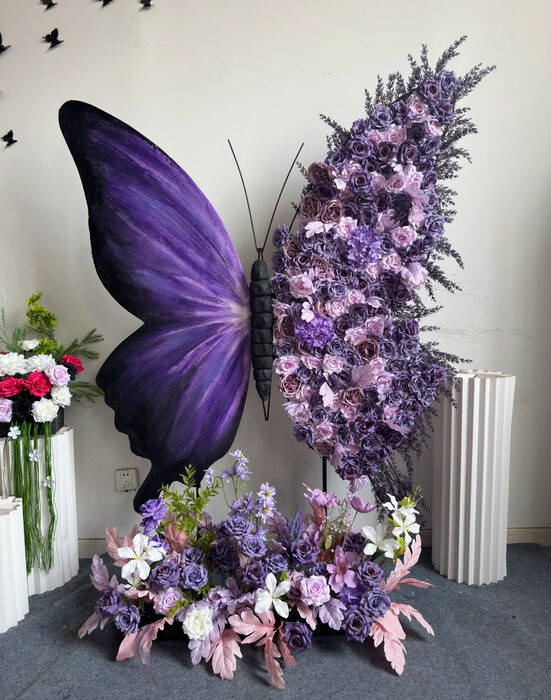 Luxury Lavender and Violet Rose Butterfly Backdrop for Wedding Decorations
