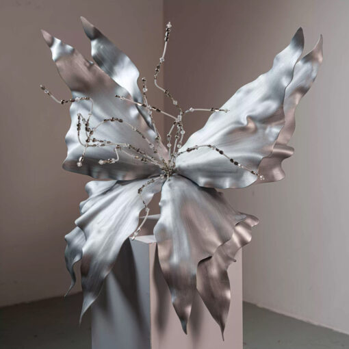 Luxury Metallic Butterfly Backdrop Featuring Intricate Beaded Details for Events