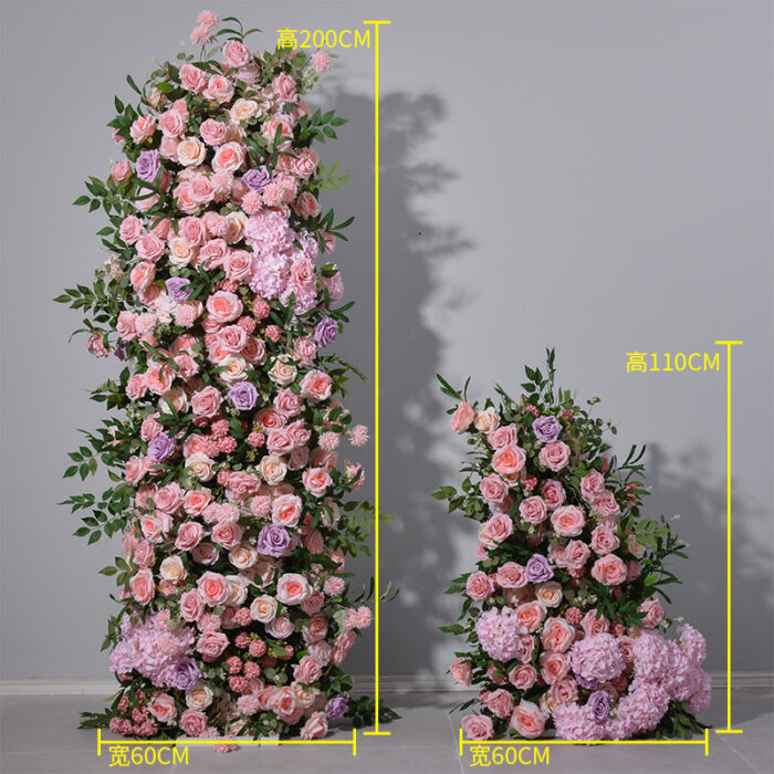 Luxury Pink and Purple Wedding Arch with Roses & Eucalyptus – Elegant Floral Column for Events