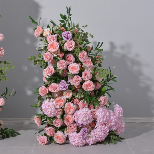 Luxury Pink and Purple Wedding Arch with Roses & Eucalyptus – Elegant Floral Column for Events
