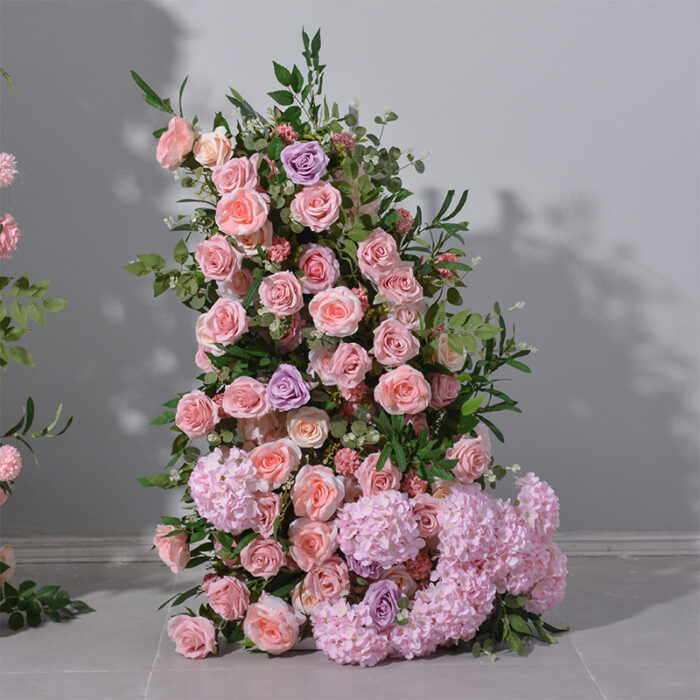 Luxury Pink and Purple Wedding Arch with Roses & Eucalyptus – Elegant Floral Column for Events