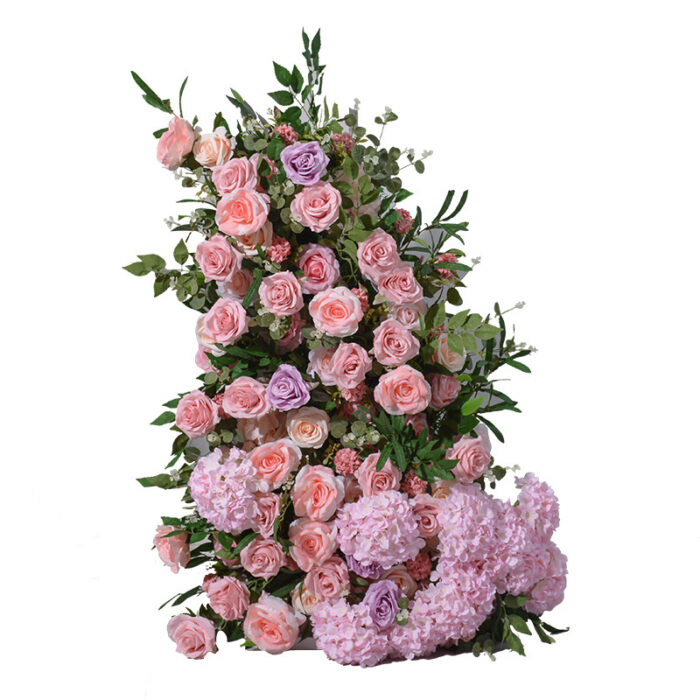 Luxury Pink and Purple Wedding Arch with Roses & Eucalyptus – Elegant Floral Column for Events