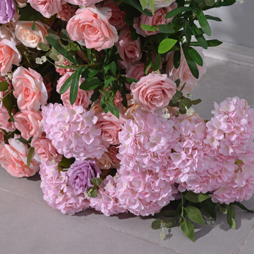 Luxury Pink and Purple Wedding Arch with Roses & Eucalyptus – Elegant Floral Column for Events