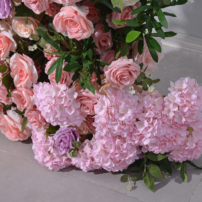 Luxury Pink and Purple Wedding Arch with Roses & Eucalyptus – Elegant Floral Column for Events
