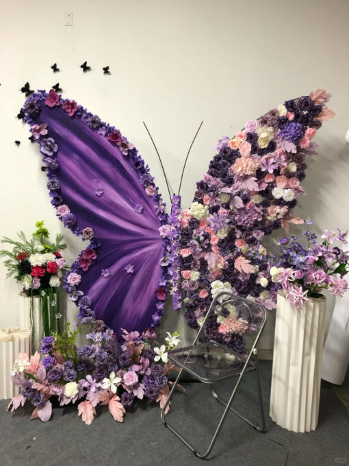 Luxury Purple Butterfly Backdrop with Delicate Roses for Romantic Victorian Decor