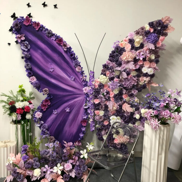 Luxury Purple Butterfly Backdrop with Delicate Roses for Romantic Victorian Decor