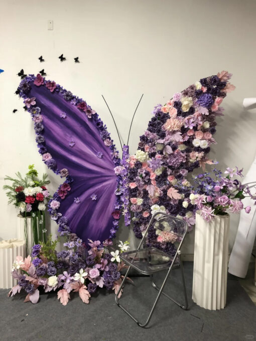 Luxury Purple Butterfly Backdrop with Delicate Roses for Romantic Victorian Decor