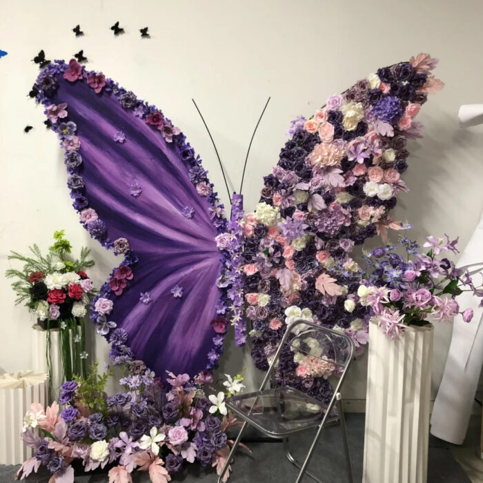 Luxury Purple Butterfly Backdrop with Delicate Roses for Romantic Victorian Decor