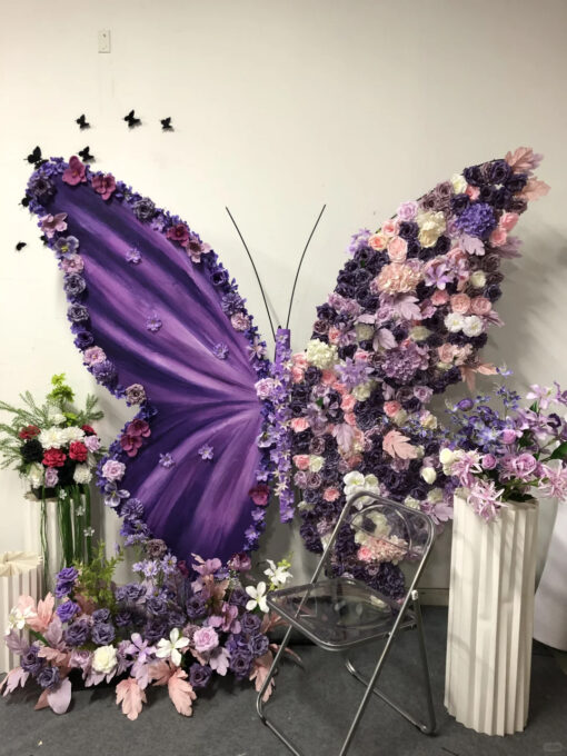Luxury Purple Butterfly Backdrop with Delicate Roses for Romantic Victorian Decor