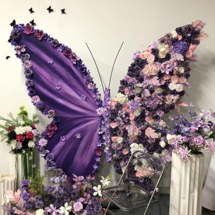 Luxury Purple Butterfly Backdrop with Delicate Roses for Romantic Victorian Decor