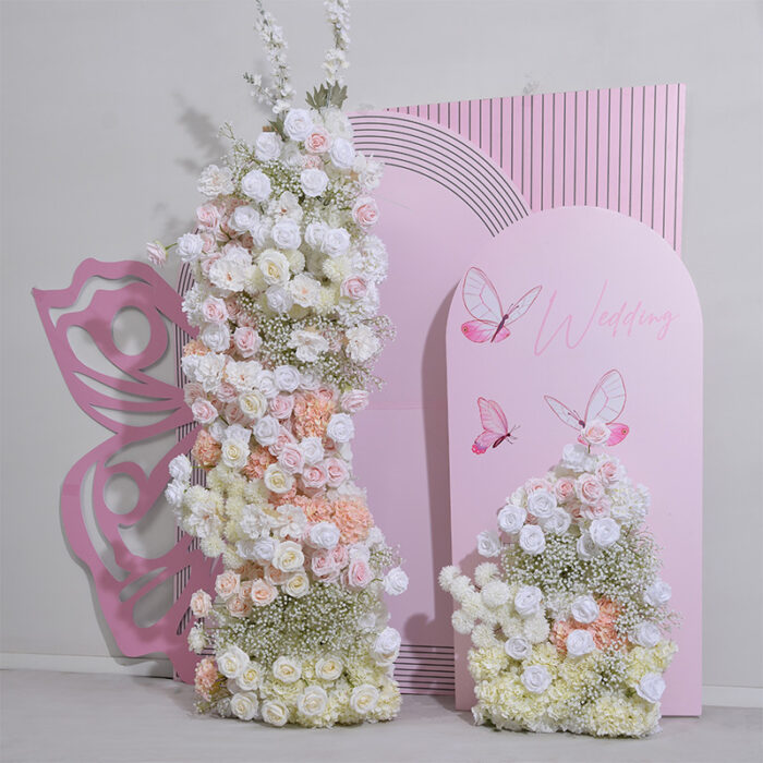 Luxury Rose Floral Arch Wedding Backdrop – Pink & White Roses for Events & Party Decorations
