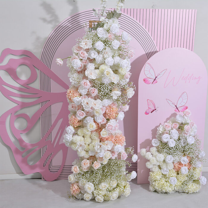 Luxury Rose Floral Arch Wedding Backdrop – Pink & White Roses for Events & Party Decorations