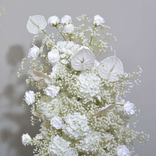 Luxury Wedding Floral Arch Set with White and Beige Roses – Gypsophila Backdrop with Frame