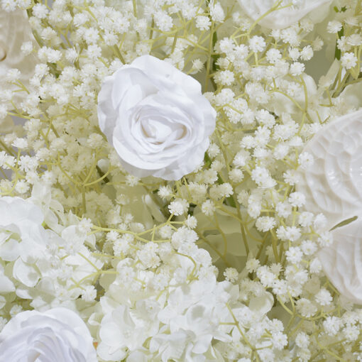 Luxury Wedding Floral Arch Set with White and Beige Roses – Gypsophila Backdrop with Frame