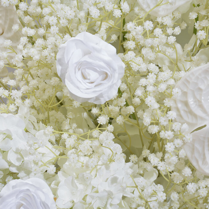 Luxury Wedding Floral Arch Set with White and Beige Roses – Gypsophila Backdrop with Frame