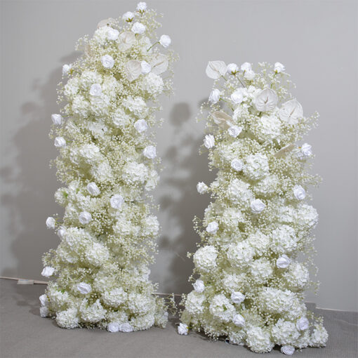 Luxury Wedding Floral Arch Set with White and Beige Roses – Gypsophila Backdrop with Frame