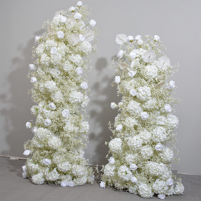 Luxury Wedding Floral Arch Set with White and Beige Roses – Gypsophila Backdrop with Frame