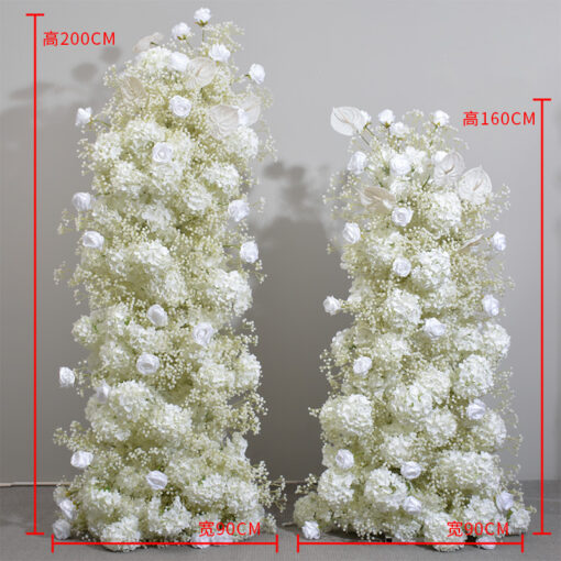 Luxury Wedding Floral Arch Set with White and Beige Roses – Gypsophila Backdrop with Frame