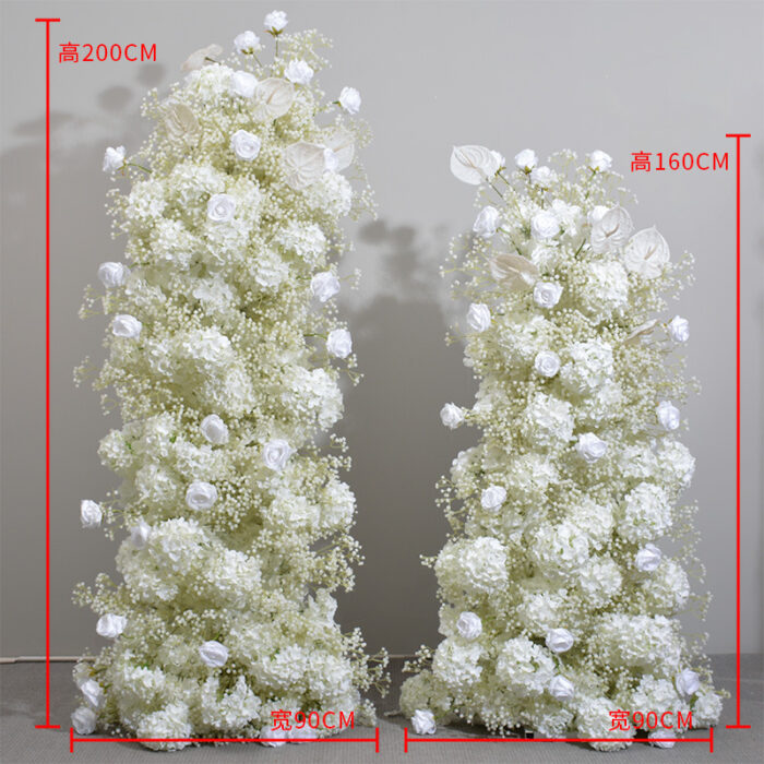 Luxury Wedding Floral Arch Set with White and Beige Roses – Gypsophila Backdrop with Frame