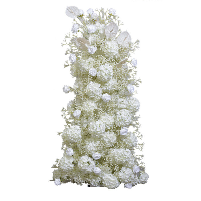 Luxury Wedding Floral Arch Set with White and Beige Roses – Gypsophila Backdrop with Frame