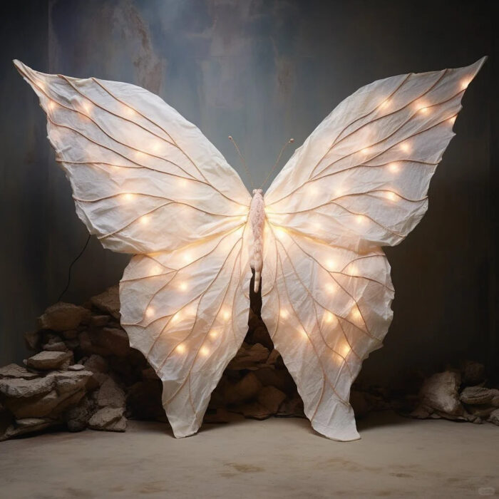 Minimalist LED Butterfly Backdrop with Soft White Glow for Modern Event Styling