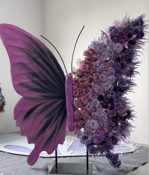Modern Butterfly Backdrop with Bold Purple-Black Gradient and Floral Accents