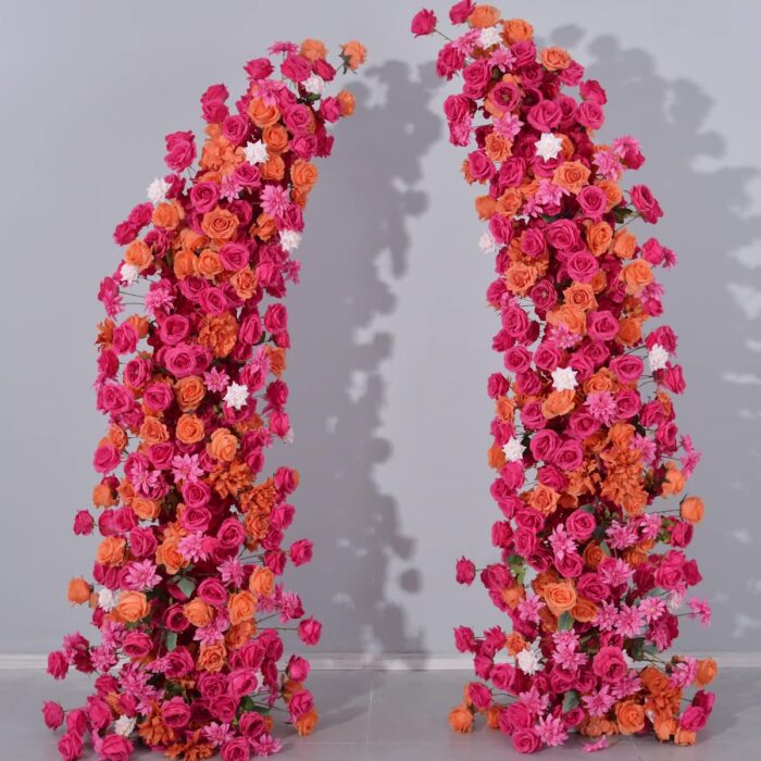 Moon Shape Horn Arch with Hot Pink and Orange Roses Wedding Backdrop