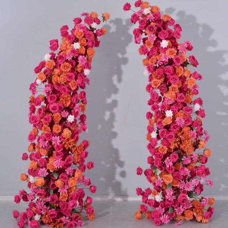 Moon Shape Horn Arch with Hot Pink and Orange Roses Wedding Backdrop