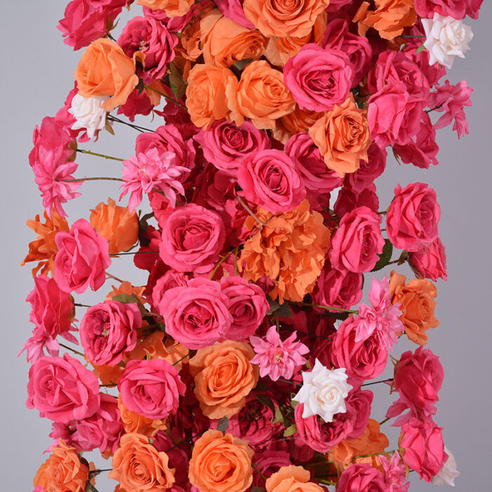 Moon Shape Horn Arch with Hot Pink and Orange Roses Wedding Backdrop