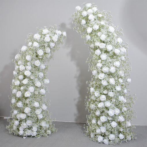 Moon Shape White Rose and Baby's Breath Wedding Arch for Special Occasions and Events