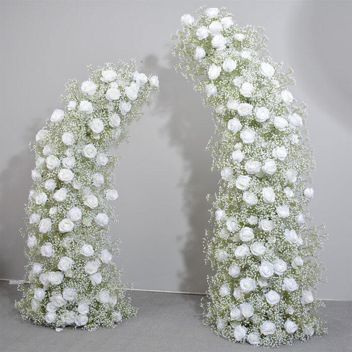 Moon Shape White Rose and Baby's Breath Wedding Arch for Special Occasions and Events