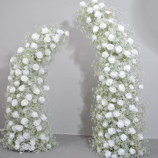 Moon Shape White Rose and Baby's Breath Wedding Arch for Special Occasions and Events