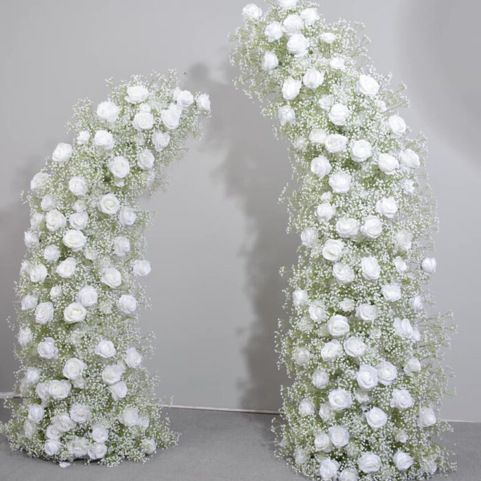 Moon Shape White Rose and Baby's Breath Wedding Arch for Special Occasions and Events