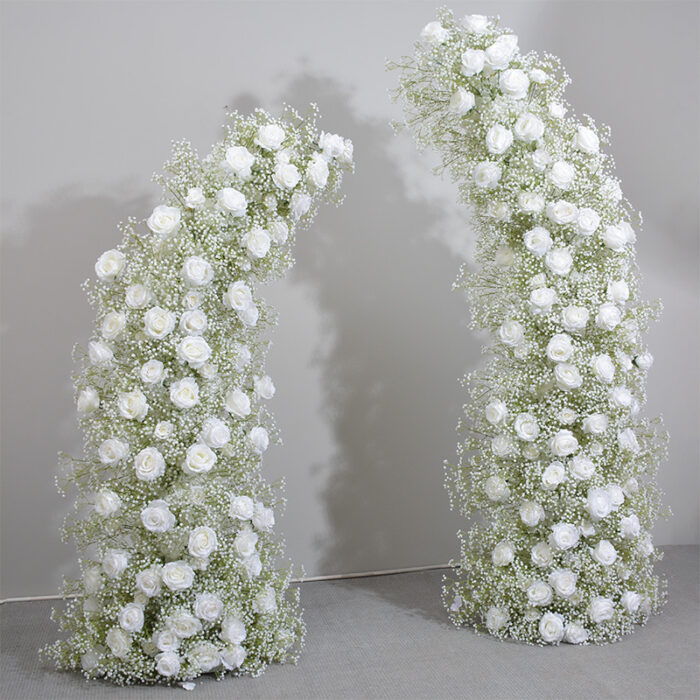 Moon Shape White Rose and Baby's Breath Wedding Arch for Special Occasions and Events