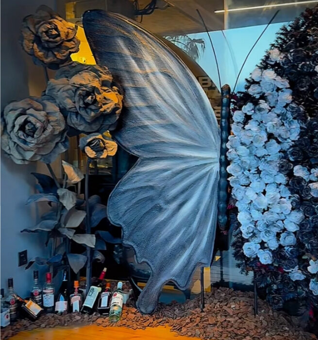 Mystical Dark Blue and White Butterfly Backdrop for Themed Evening Party Décor